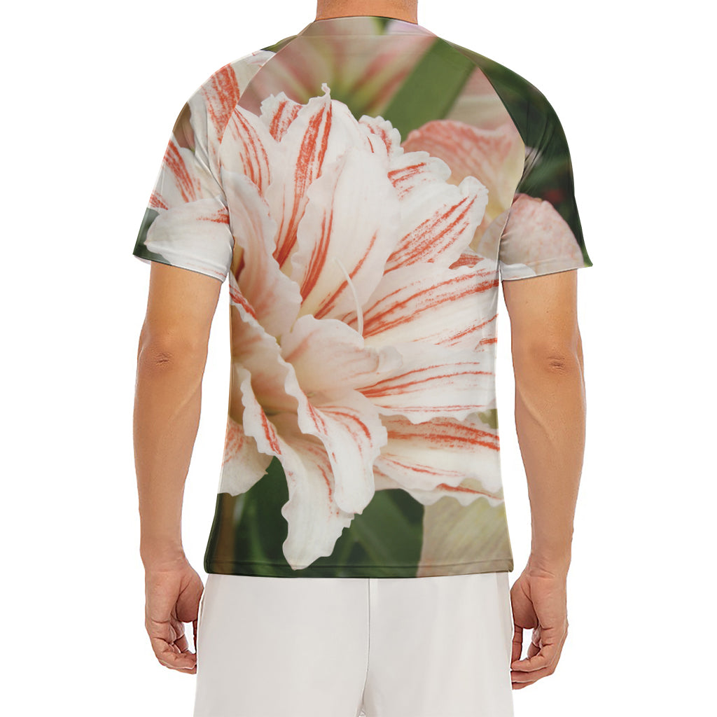 White And Pink Amaryllis Print Men's Short Sleeve Rash Guard