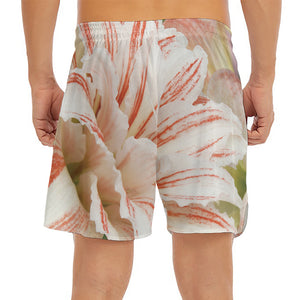 White And Pink Amaryllis Print Men's Split Running Shorts