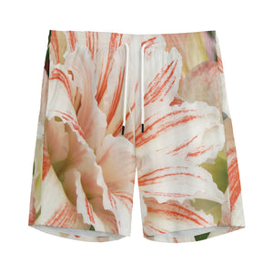 White And Pink Amaryllis Print Men's Sports Shorts