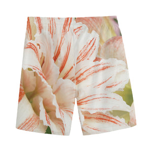 White And Pink Amaryllis Print Men's Sports Shorts