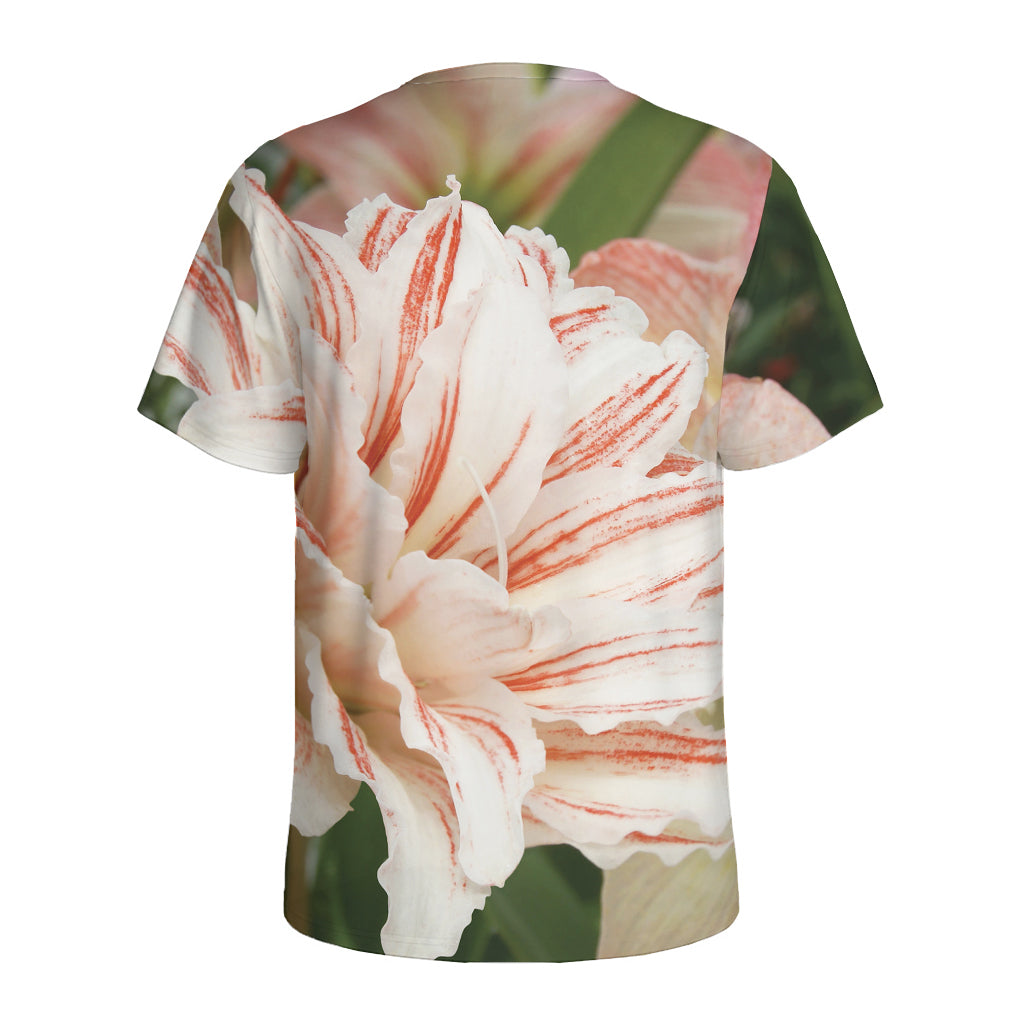 White And Pink Amaryllis Print Men's Sports T-Shirt