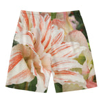 White And Pink Amaryllis Print Men's Swim Trunks