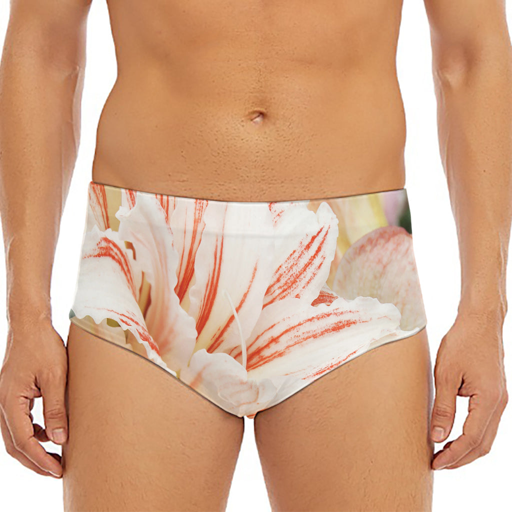 White And Pink Amaryllis Print Men's Triangle Swim Briefs