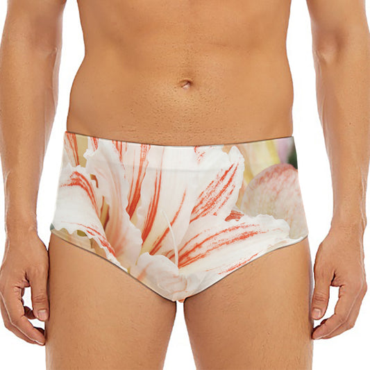 White And Pink Amaryllis Print Men's Triangle Swim Briefs