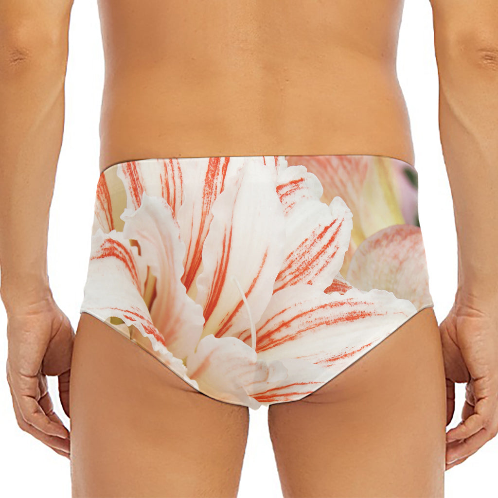 White And Pink Amaryllis Print Men's Triangle Swim Briefs