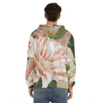 White And Pink Amaryllis Print Men's Velvet Pullover Hoodie