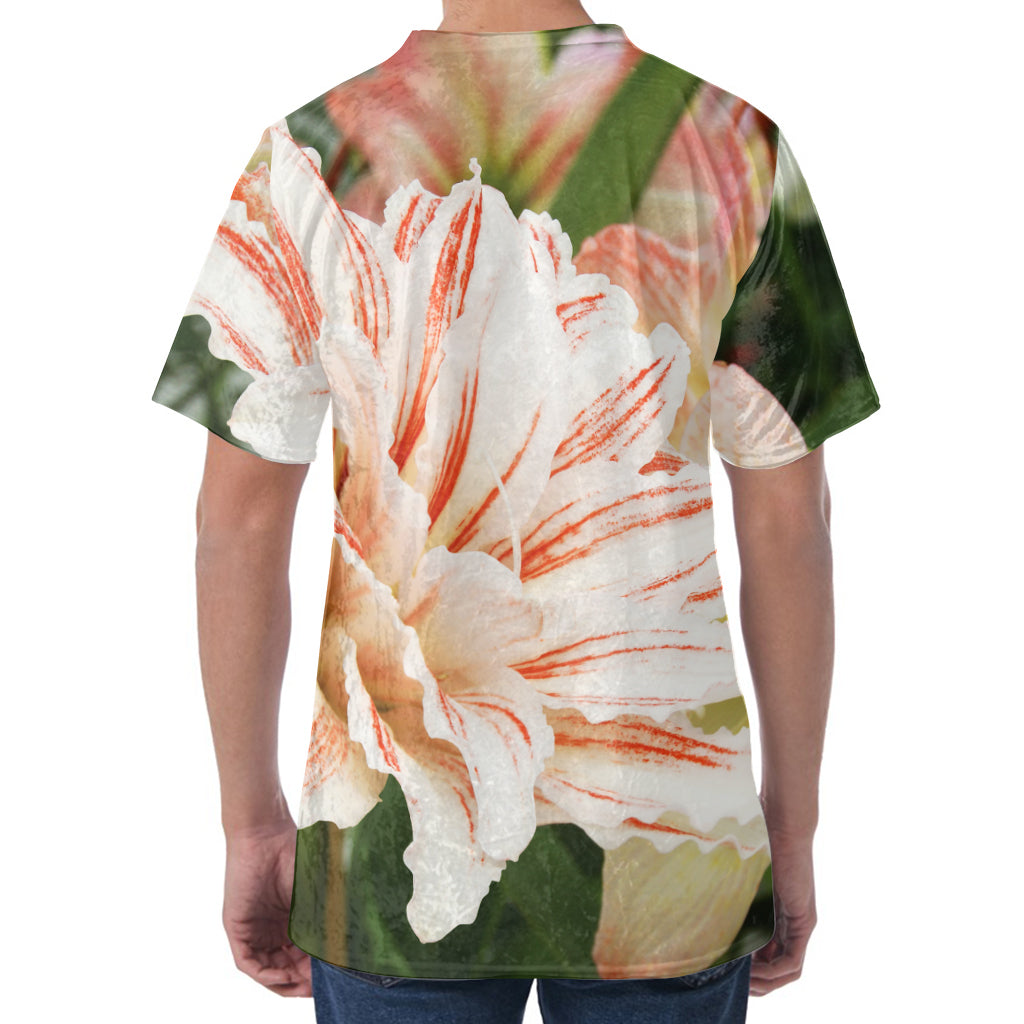 White And Pink Amaryllis Print Men's Velvet T-Shirt