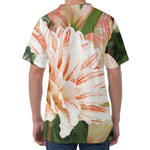 White And Pink Amaryllis Print Men's Velvet T-Shirt