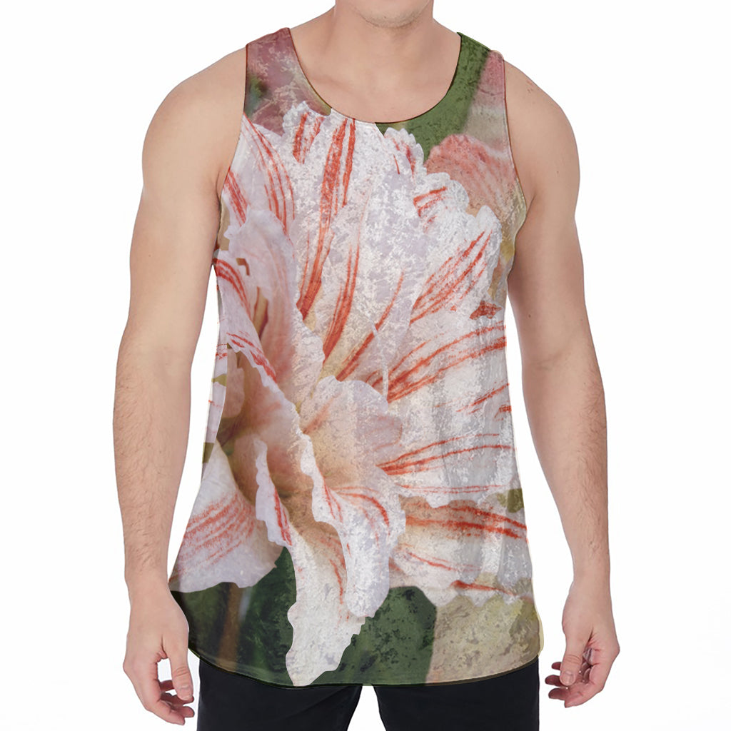 White And Pink Amaryllis Print Men's Velvet Tank Top