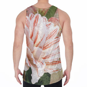 White And Pink Amaryllis Print Men's Velvet Tank Top