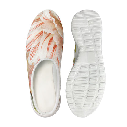 White And Pink Amaryllis Print Mesh Casual Shoes