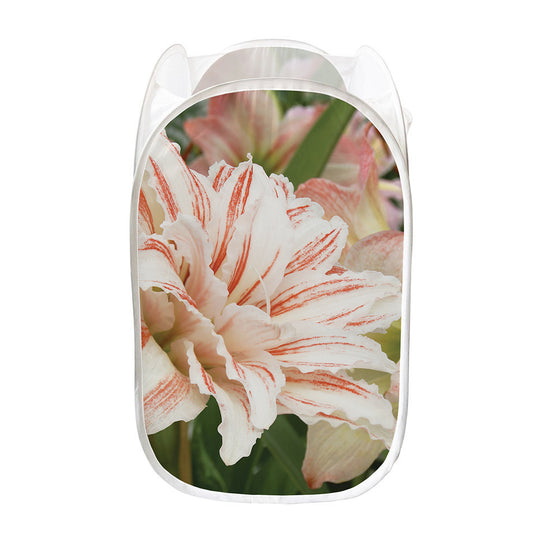 White And Pink Amaryllis Print Mesh Laundry Hamper