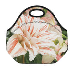 White And Pink Amaryllis Print Neoprene Lunch Bag