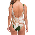 White And Pink Amaryllis Print One Piece Swimsuit