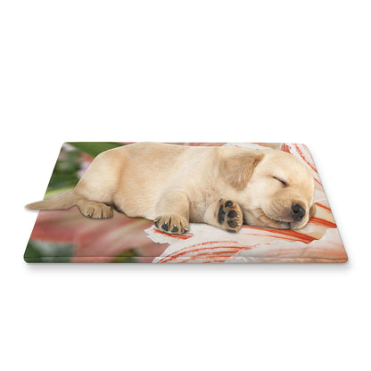 White And Pink Amaryllis Print Pet Cooling Mat Cover