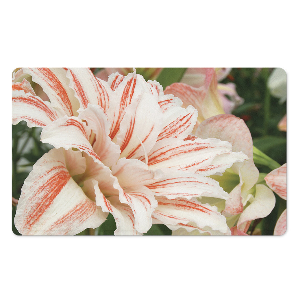 White And Pink Amaryllis Print Polyester Doormat
