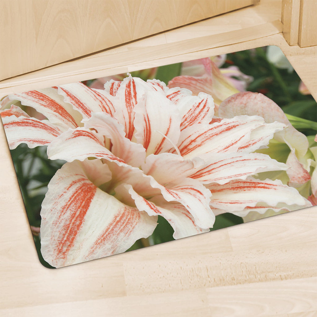 White And Pink Amaryllis Print Polyester Doormat