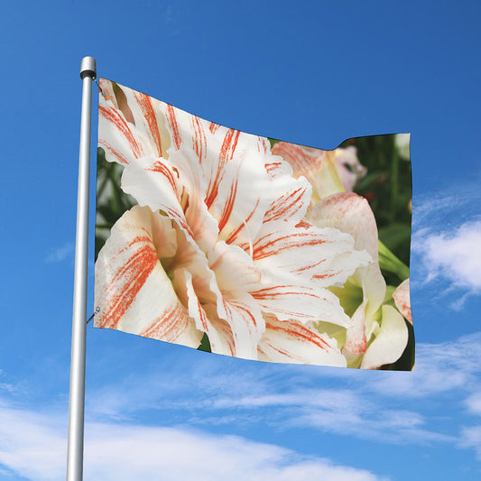 White And Pink Amaryllis Print Polyester Flag