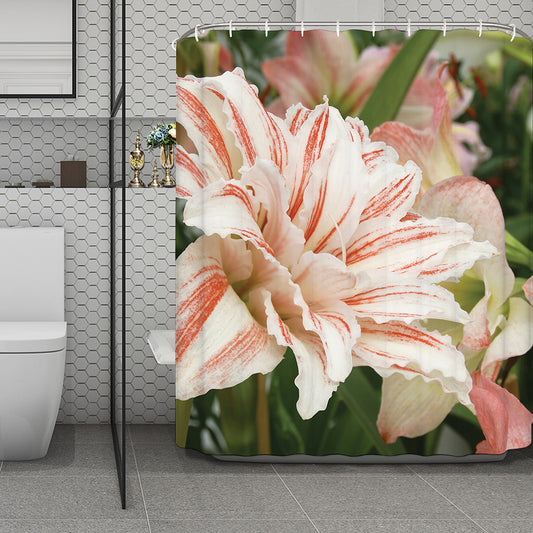 White And Pink Amaryllis Print Polyester Shower Curtain