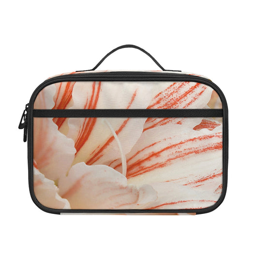 White And Pink Amaryllis Print Portable Lunch Bag