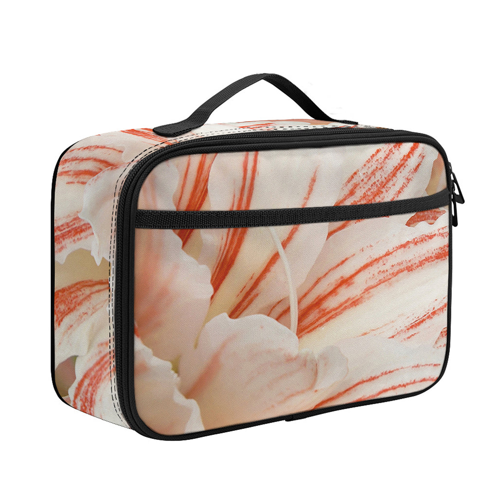 White And Pink Amaryllis Print Portable Lunch Bag