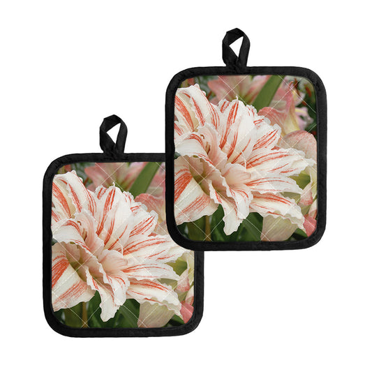 White And Pink Amaryllis Print Pot Holders