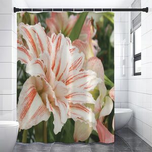 White And Pink Amaryllis Print Premium Shower Curtain