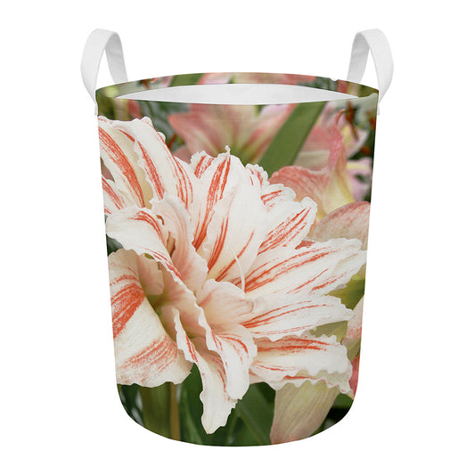 White And Pink Amaryllis Print Round Laundry Basket