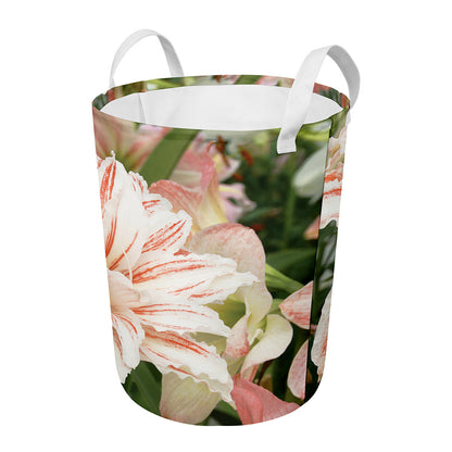 White And Pink Amaryllis Print Round Laundry Basket