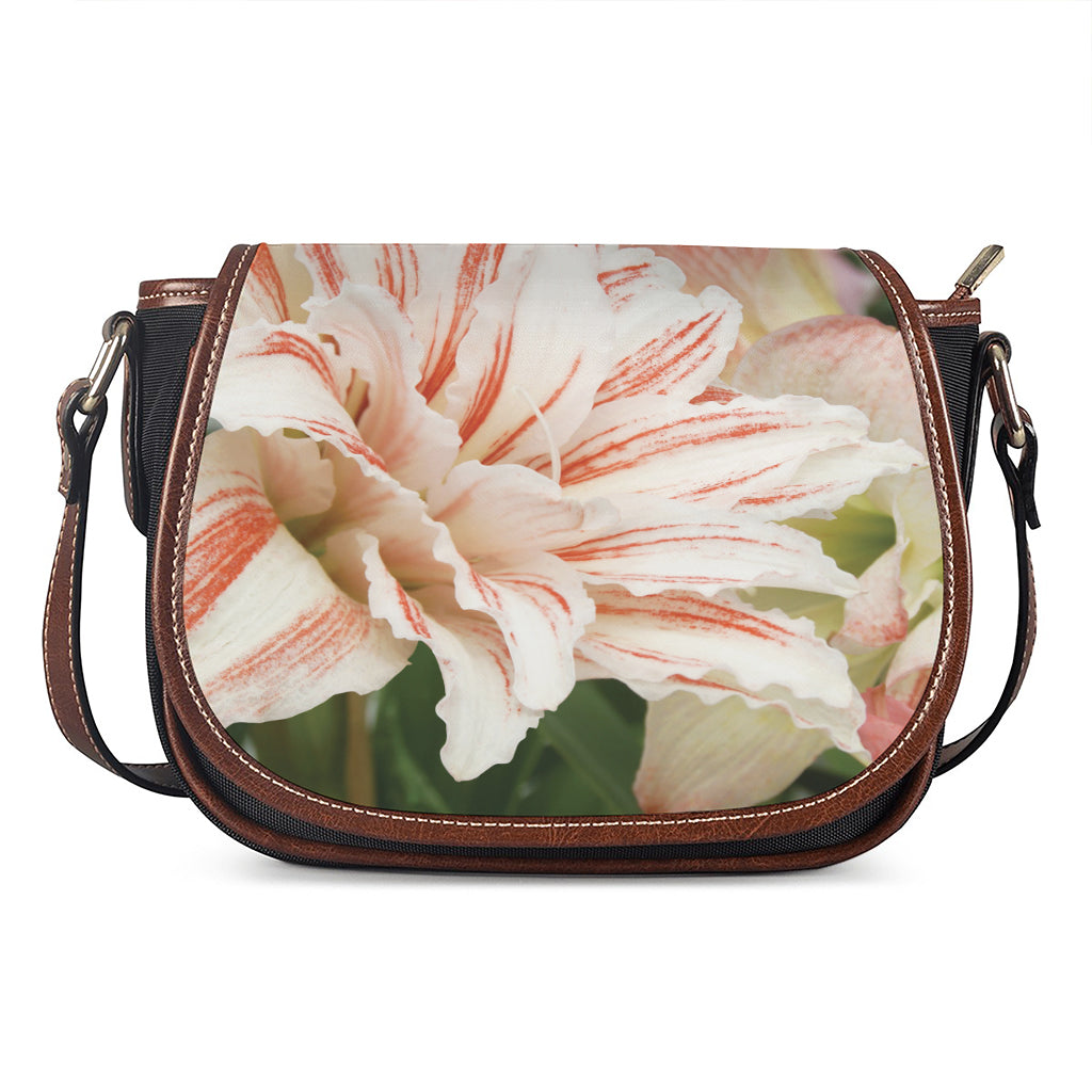 White And Pink Amaryllis Print Saddle Bag