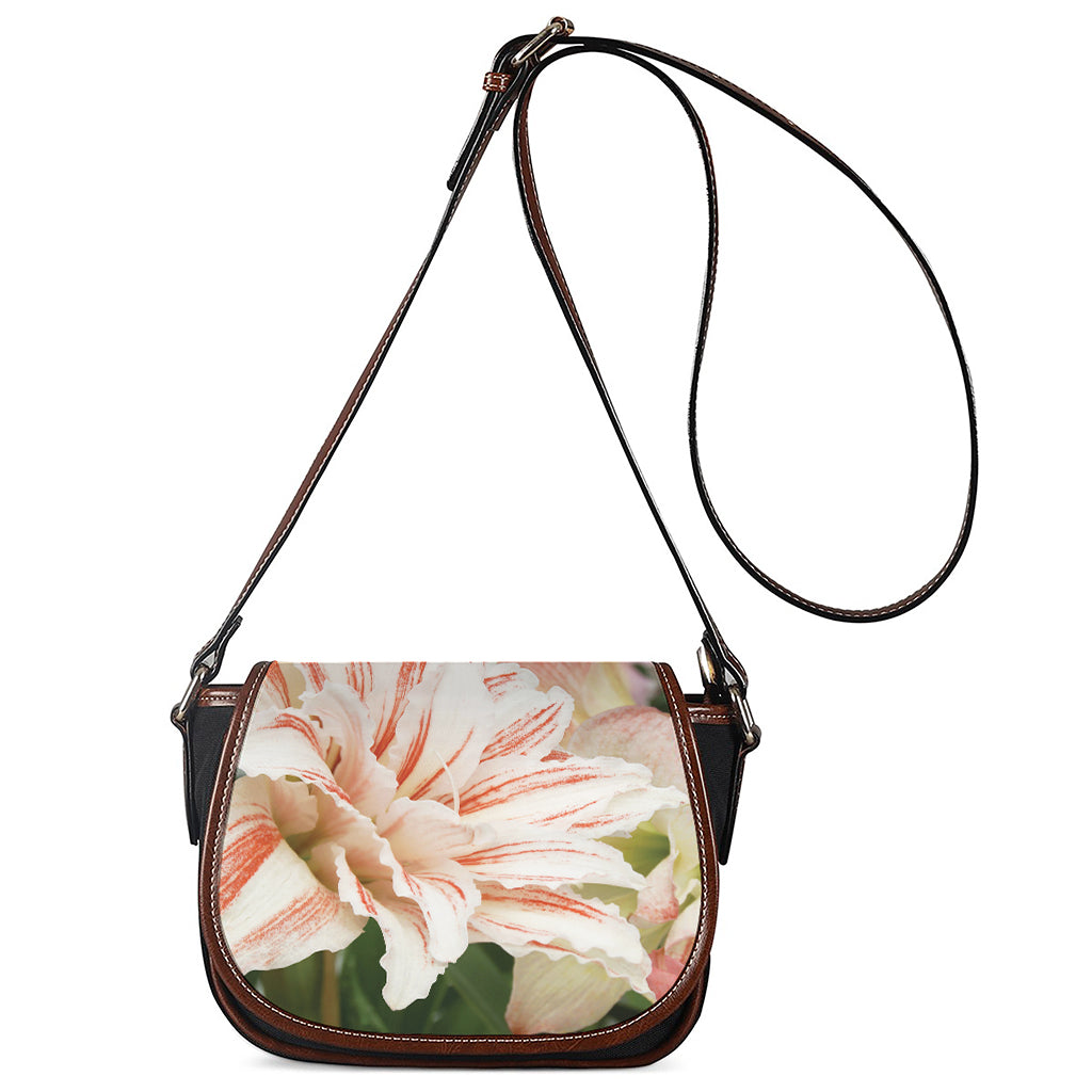 White And Pink Amaryllis Print Saddle Bag