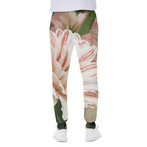 White And Pink Amaryllis Print Scuba Joggers