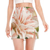 White And Pink Amaryllis Print Side Slit Mini Skirt