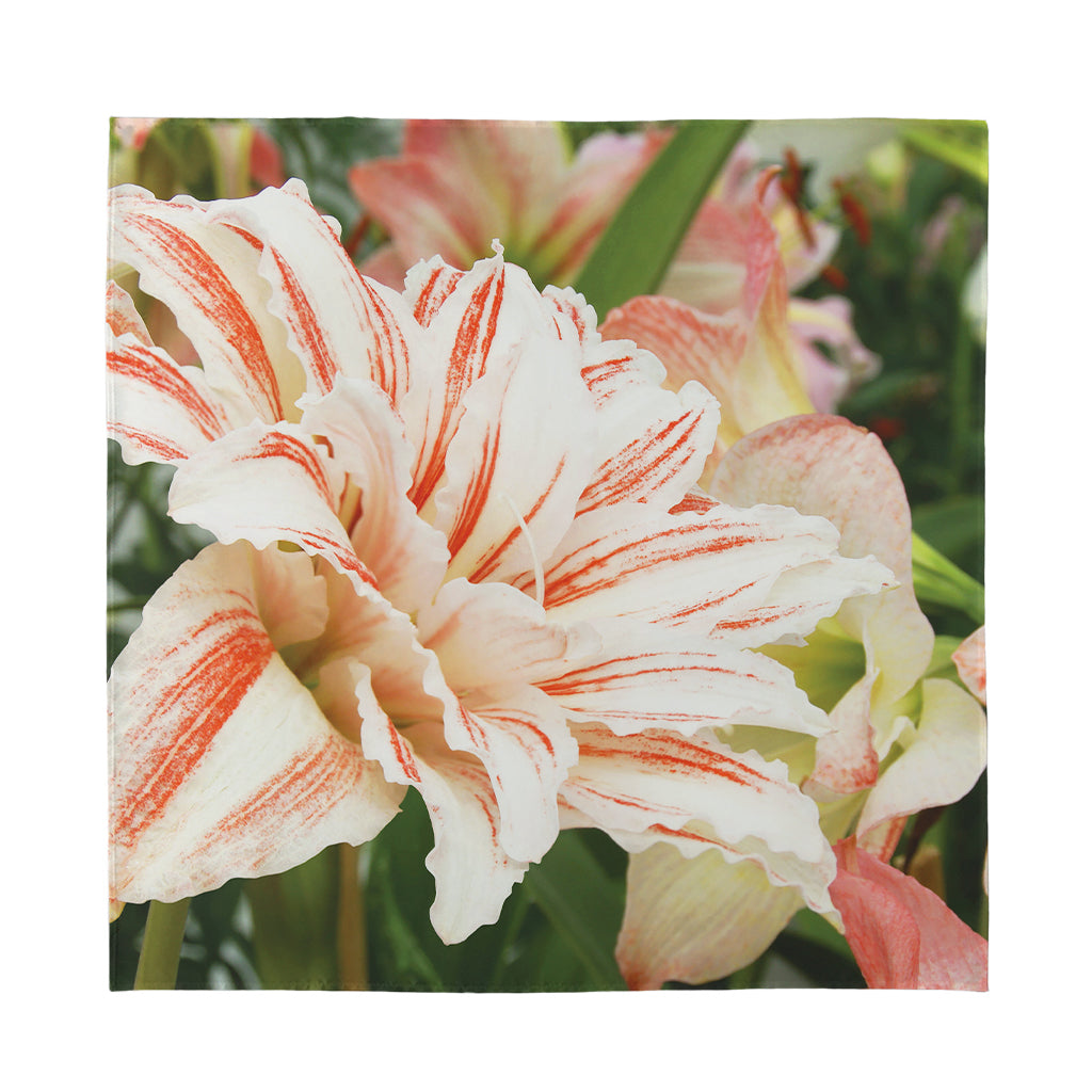 White And Pink Amaryllis Print Silk Bandana