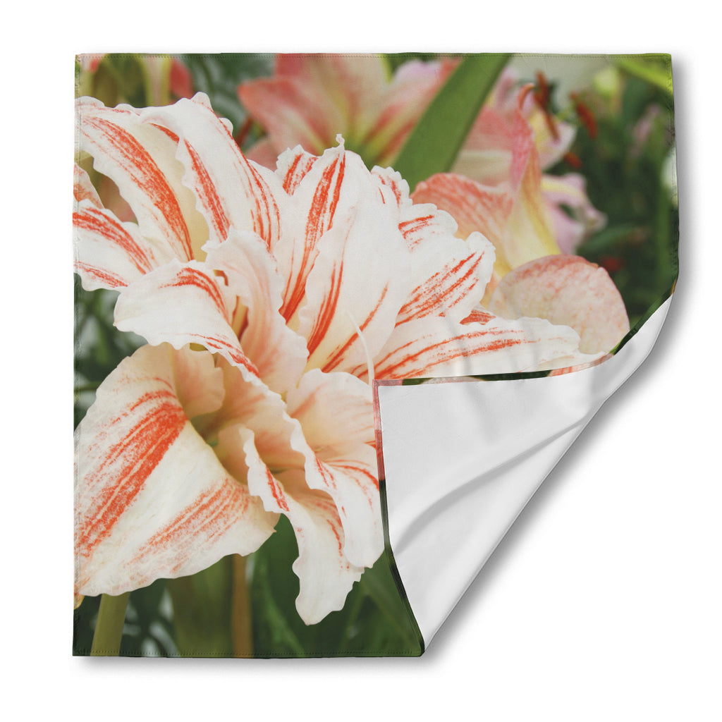 White And Pink Amaryllis Print Silk Bandana