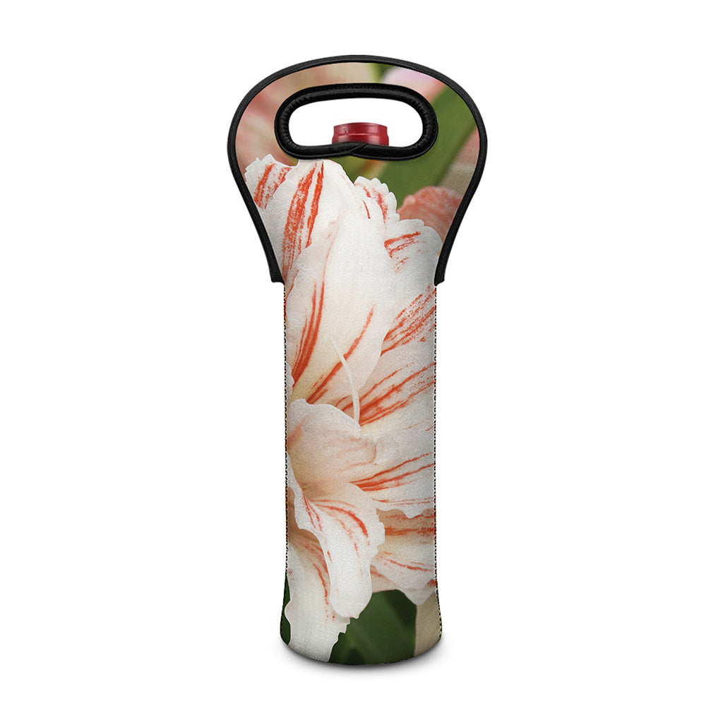White And Pink Amaryllis Print Single Neoprene Wine Tote