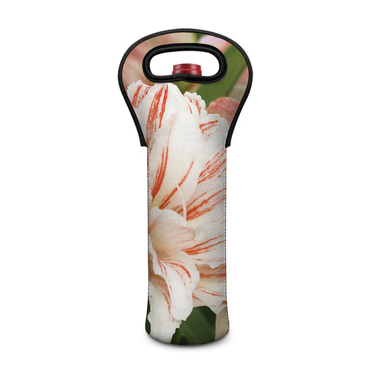 White And Pink Amaryllis Print Single Neoprene Wine Tote