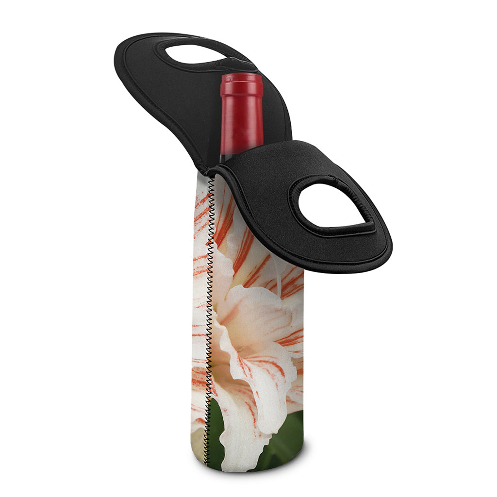 White And Pink Amaryllis Print Single Neoprene Wine Tote