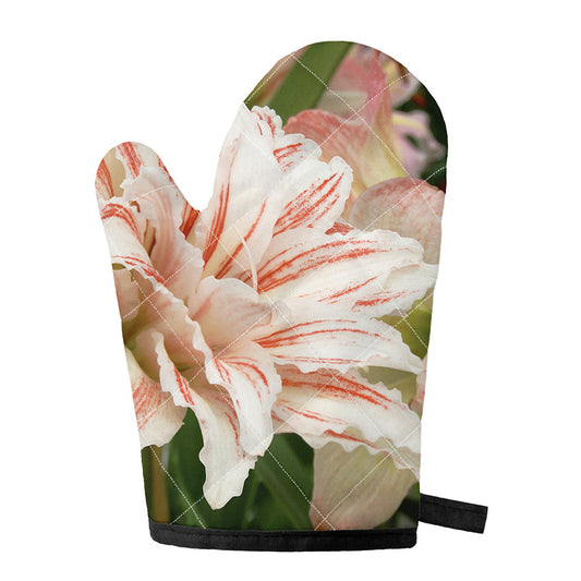 White And Pink Amaryllis Print Single Oven Mitt