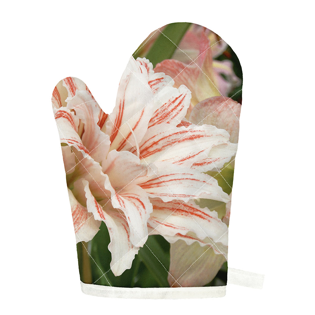White And Pink Amaryllis Print Single Oven Mitt
