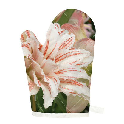 White And Pink Amaryllis Print Single Oven Mitt