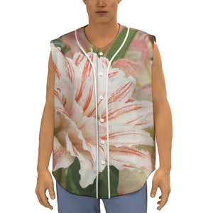 White And Pink Amaryllis Print Sleeveless Baseball Jersey