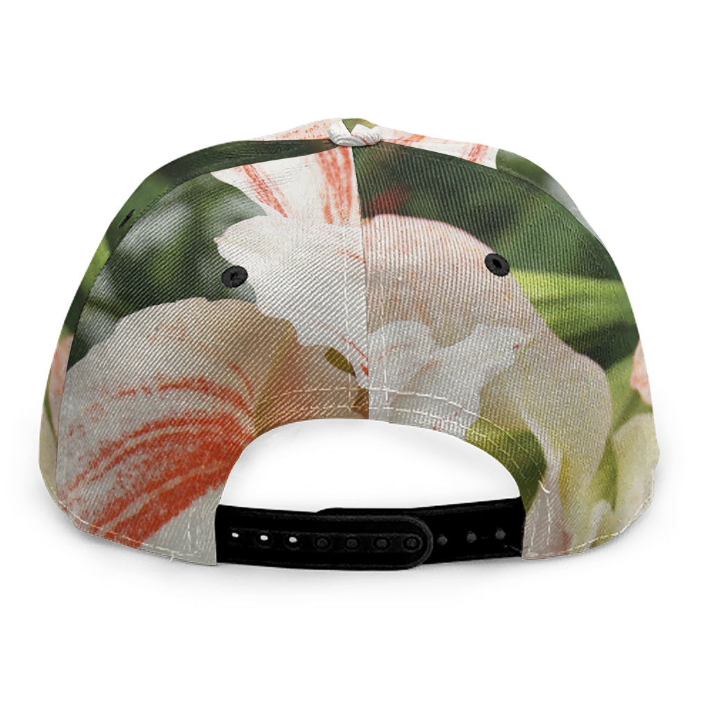 White And Pink Amaryllis Print Snapback Cap