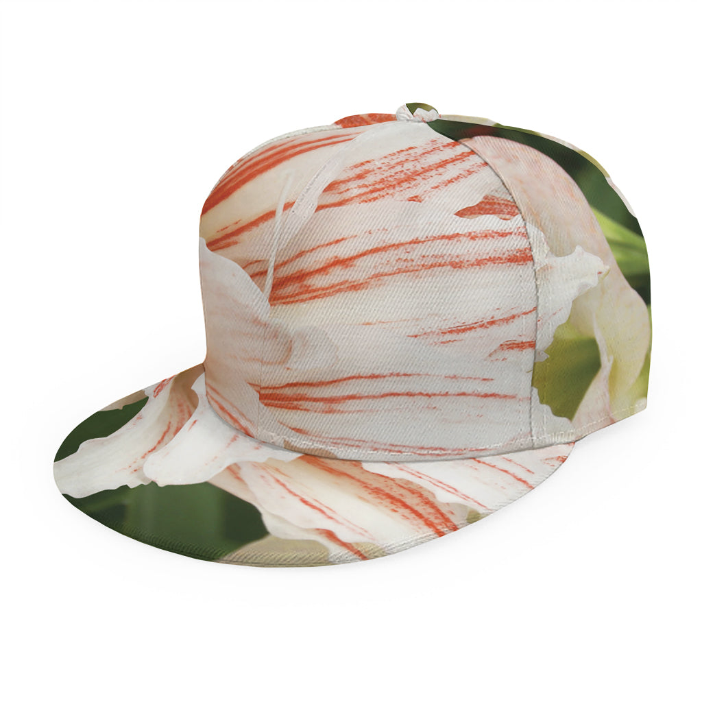 White And Pink Amaryllis Print Snapback Cap