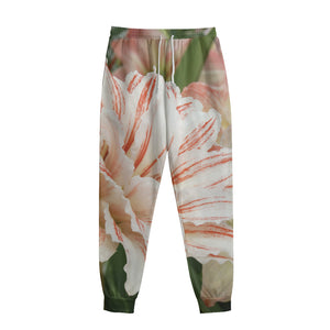 White And Pink Amaryllis Print Sweatpants