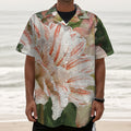 White And Pink Amaryllis Print Textured Short Sleeve Shirt