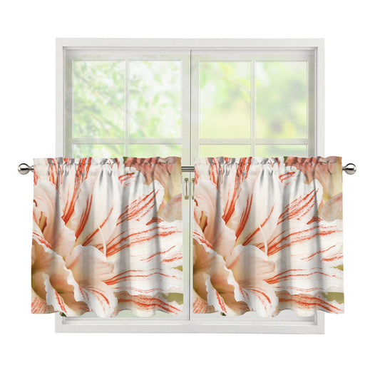 White And Pink Amaryllis Print Tier Curtains