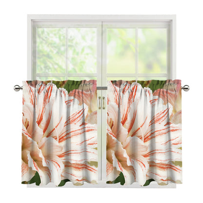 White And Pink Amaryllis Print Tier Curtains