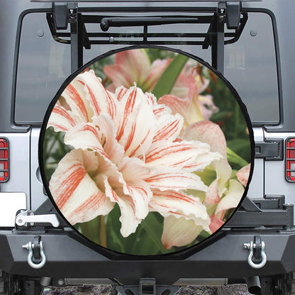 White And Pink Amaryllis Print Tire Cover