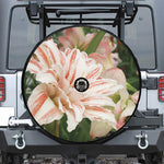 White And Pink Amaryllis Print Tire Cover With Camera Hole